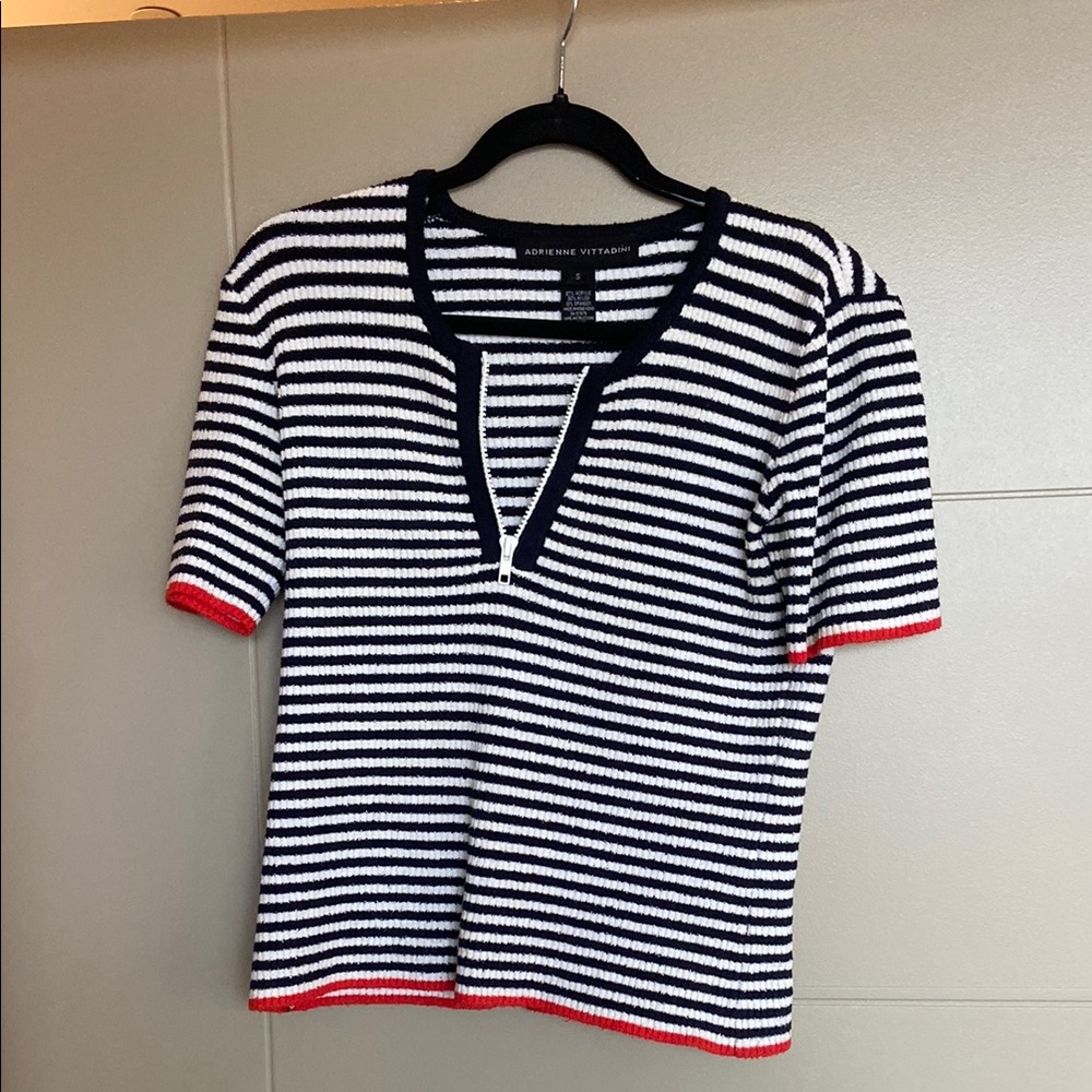 Adrienne Vittadini Navy and White Striped Sweater